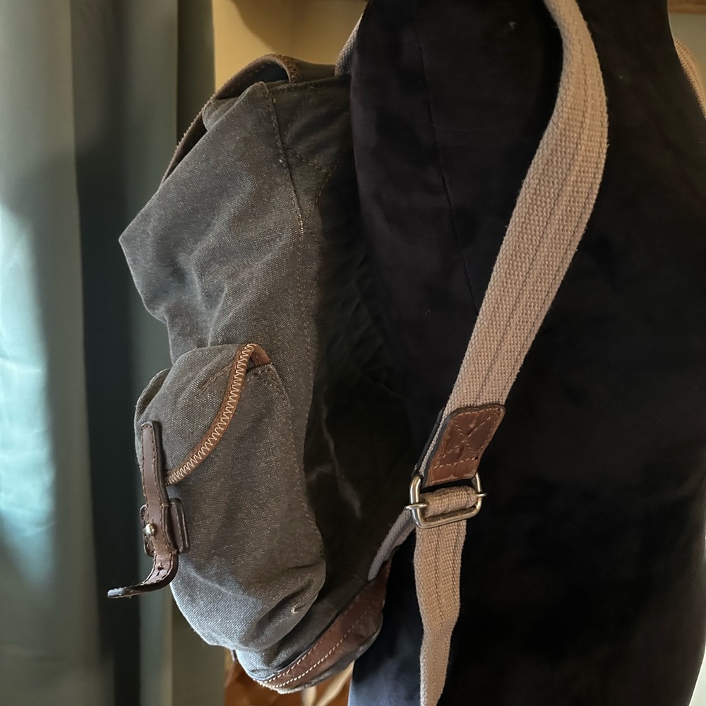 Fossil Charcoal Canvas Backpack with Brown Accents - Picture 3 of 7